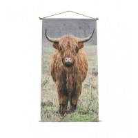 wanddoek Schotse Hooglander op canvas met ledlampjes M